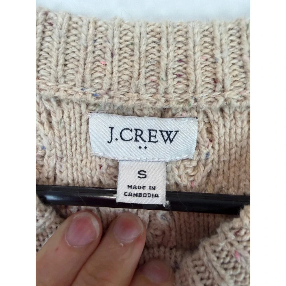 J.Crew Womens Cable Knit Sweater Oatmeal Beige Confetti Fleck Cotton Blend Small